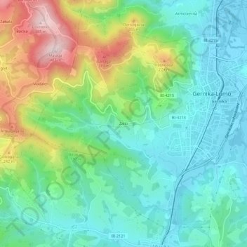 Topografische kaart Zallo, hoogte, reliëf