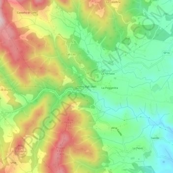 Topografische kaart Ponte Agli Stolli, hoogte, reliëf