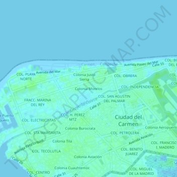 Topografische kaart Colonia Morelos, hoogte, reliëf