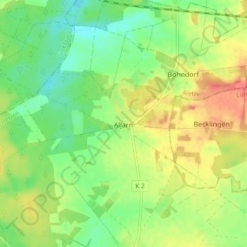 Topografische kaart Aljarn, hoogte, reliëf