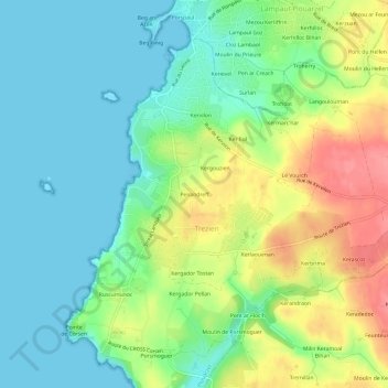 Topografische kaart Penandreff, hoogte, reliëf