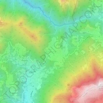 Topografische kaart Valpiana, hoogte, reliëf