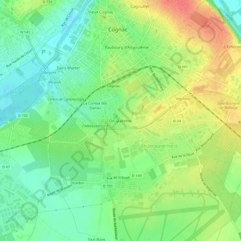 Topografische kaart Les Quillettes, hoogte, reliëf
