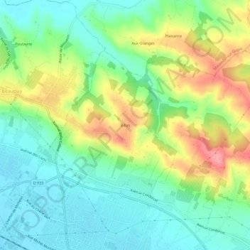 Topografische kaart Billas, hoogte, reliëf