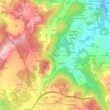 Topografische kaart Monteagudo, hoogte, reliëf