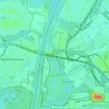 Topografische kaart Maxau, hoogte, reliëf
