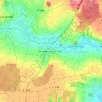 Topografische kaart Niedervorschütz, hoogte, reliëf