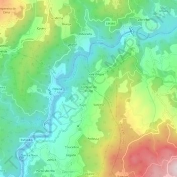 Topografische kaart Fontelas do Vouga, hoogte, reliëf
