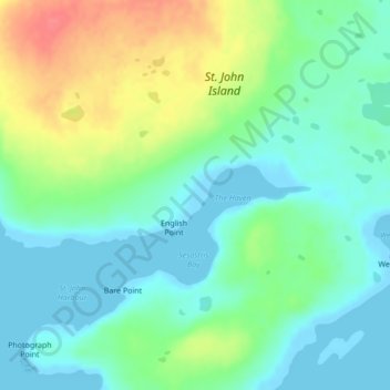 Topografische kaart St. John Island, hoogte, reliëf