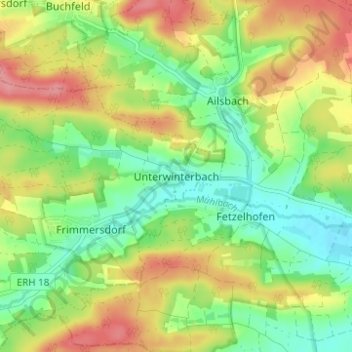 Topografische kaart Unterwinterbach, hoogte, reliëf