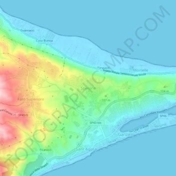 Topografische kaart Sperone, hoogte, reliëf