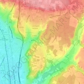 Topografische kaart Les Liouds, hoogte, reliëf