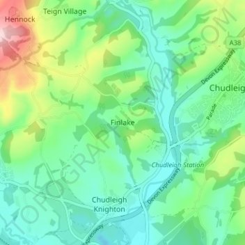 Topografische kaart Finlake, hoogte, reliëf