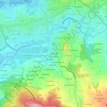 Topografische kaart A Chantada, hoogte, reliëf
