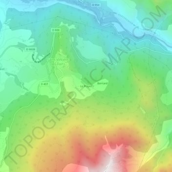 Topografische kaart Le Prayet, hoogte, reliëf
