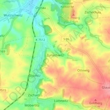 Topografische kaart Zunschwitz, hoogte, reliëf