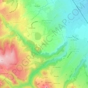 Topografische kaart Vidrieux, hoogte, reliëf