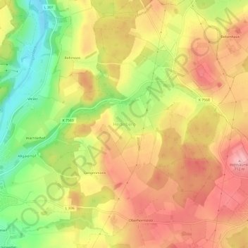 Topografische kaart Hedelberg, hoogte, reliëf