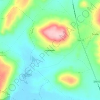 Topografische kaart Bujalcayado, hoogte, reliëf