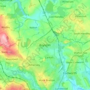 Topografische kaart Royston, hoogte, reliëf