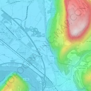 Topografische kaart Les Balmes, hoogte, reliëf