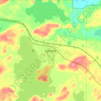 Topografische kaart Ignace, hoogte, reliëf