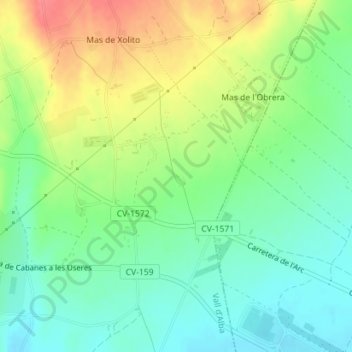 Topografische kaart Mas del Sanco, hoogte, reliëf