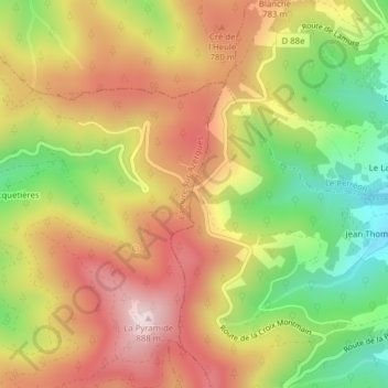 Topografische kaart Croix Montmain, hoogte, reliëf