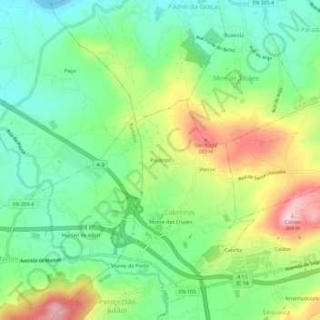 Topografische kaart Paulinos, hoogte, reliëf
