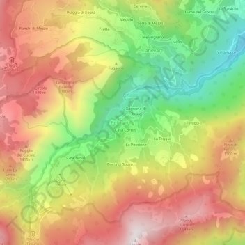 Topografische kaart Fellicarolo, hoogte, reliëf