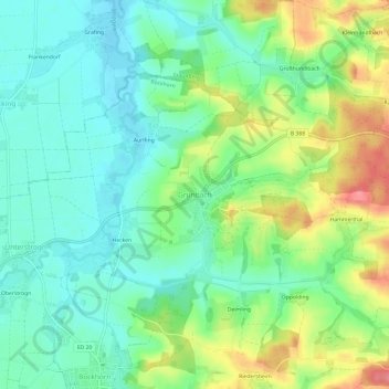 Topografische kaart Grünbach, hoogte, reliëf