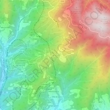 Topografische kaart Signorino, hoogte, reliëf