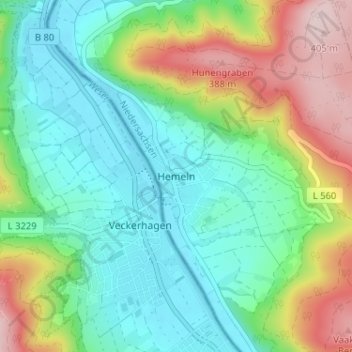 Topografische kaart Hemeln, hoogte, reliëf