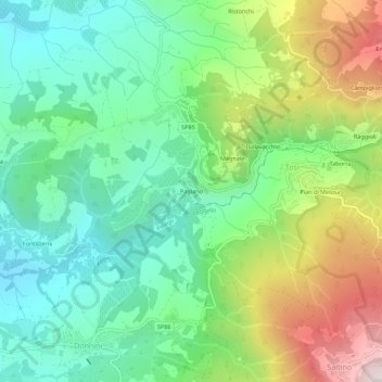 Topografische kaart Pagiano, hoogte, reliëf