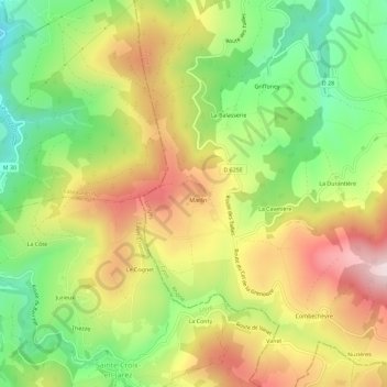 Topografische kaart Marlin, hoogte, reliëf