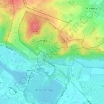 Topografische kaart Sint-Jansberg, hoogte, reliëf