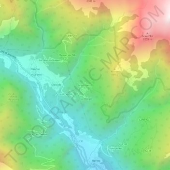 Topografische kaart Gran Faetto, hoogte, reliëf