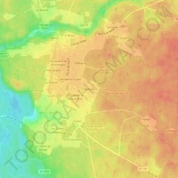 Topografische kaart Bertrine, hoogte, reliëf