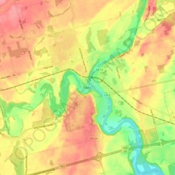 Topografische kaart Paris, hoogte, reliëf