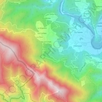 Topografische kaart Bosc, hoogte, reliëf