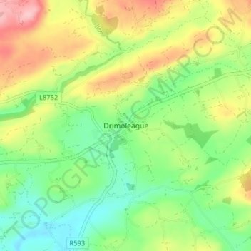 Topografische kaart Drimoleague, hoogte, reliëf