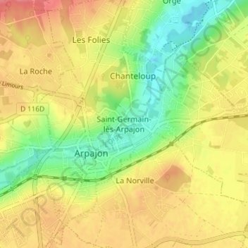 Topografische kaart Saint-Germain-lès-Arpajon, hoogte, reliëf