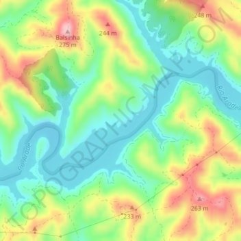 Topografische kaart Pego Escuro, hoogte, reliëf
