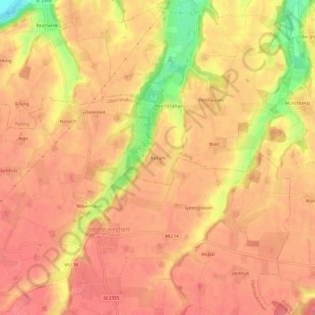 Topografische kaart Beham, hoogte, reliëf
