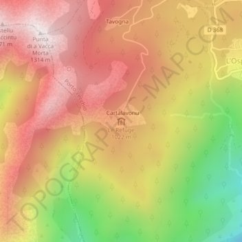 Topografische kaart Le Refuge, hoogte, reliëf