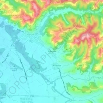 Topografische kaart Baccanella, hoogte, reliëf