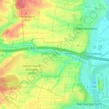Topografische kaart Altböllinger Höfe, hoogte, reliëf