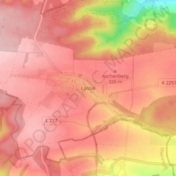 Topografische kaart Lossa, hoogte, reliëf