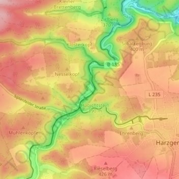 Topografische kaart Alexisbad, hoogte, reliëf