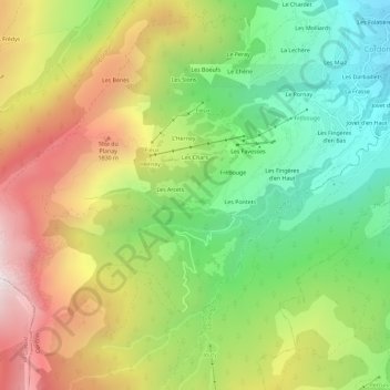 Topografische kaart Le Charne, hoogte, reliëf